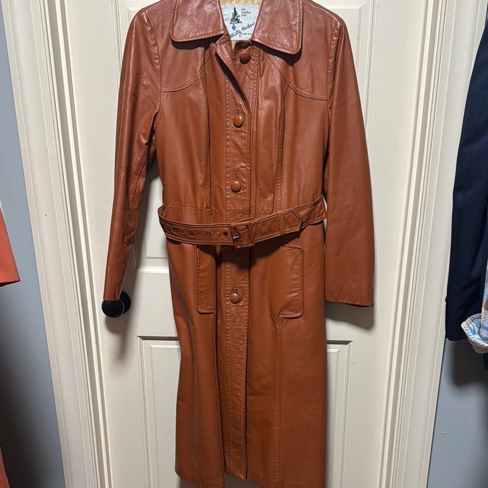 Vintage Leather Trench Coat - Brown